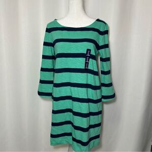 NWT Gap Dress Women’s Small Teal Blue Stripes Knit 100% Cotton Scoop Neck